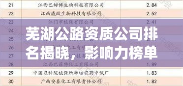 芜湖公路资质公司排名揭晓，影响力榜单重磅出炉！